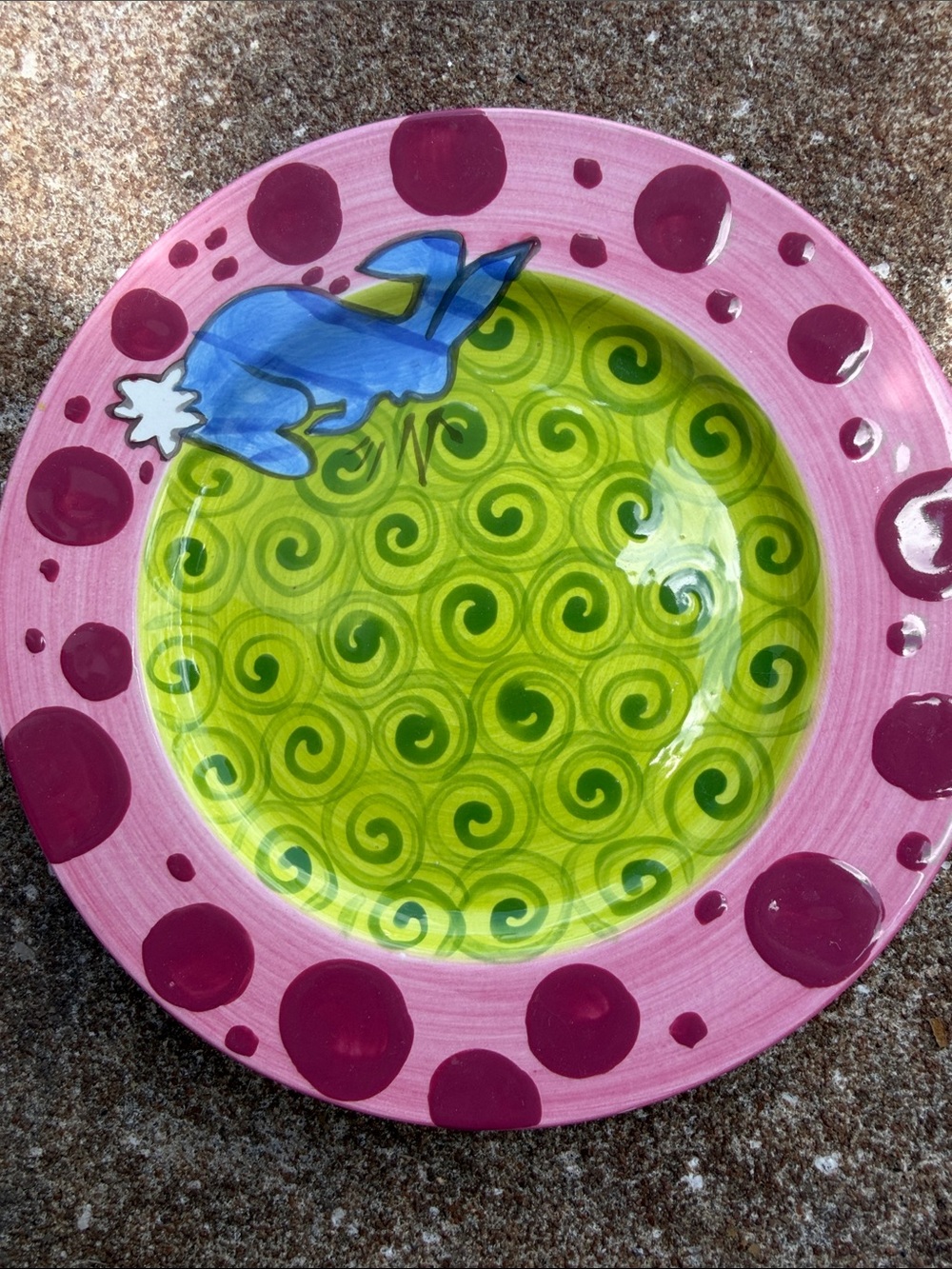 T Gabells Too Pink and Green Hand-Painted Decorative Dinner Plate